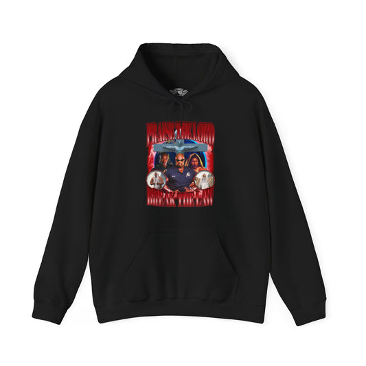 Ronnie Coleman Praise The Lord Break The Law Red Hoodie front view - Bodybuilding Hoodie