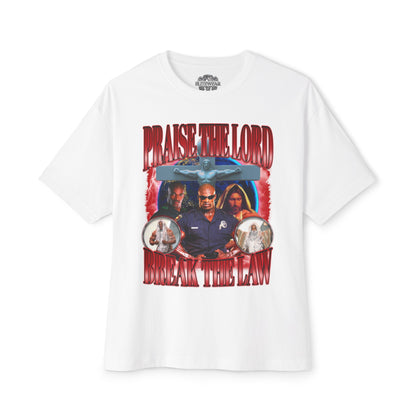 Ronnie Coleman Praise The Lord Break The Law Red Oversized T-Shirt front view - Fitness Apparel