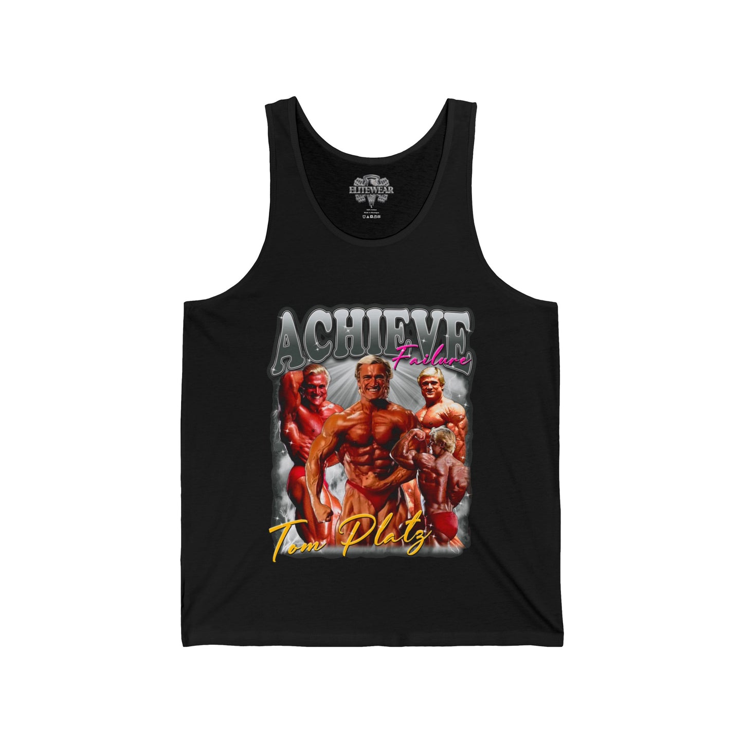 Tom Platz Achieve Failure Light Silver Tank Top front view - Bodybuilding Tank Top