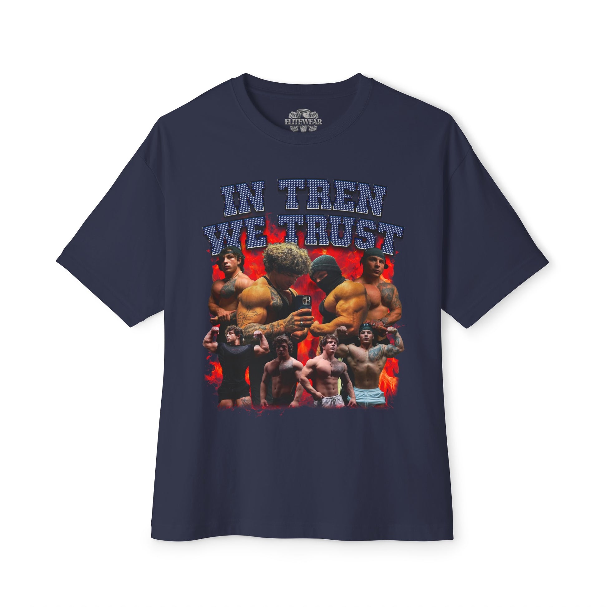 Tren Twins In Tren We Trust Blue Oversized T-Shirt in action - Bodybuilding T-Shirt