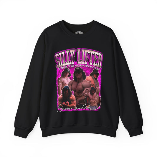 Sam Sulek Silly Lifter Purple Sweatshirt front view - Gym Sweatshirt