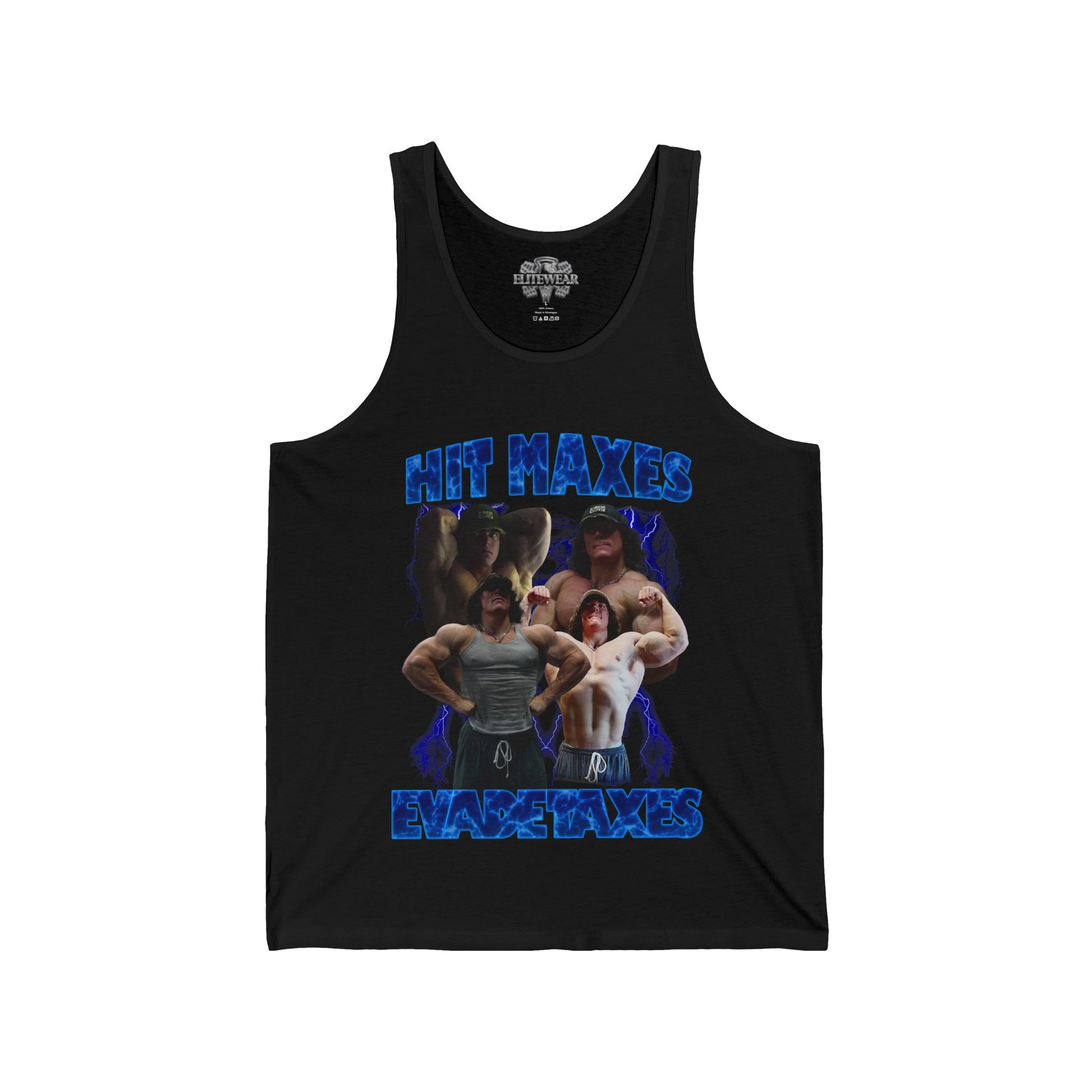 Sam Sulek Hit Maxes Evade Taxes Tank Top front view - Bodybuilding Tank Top