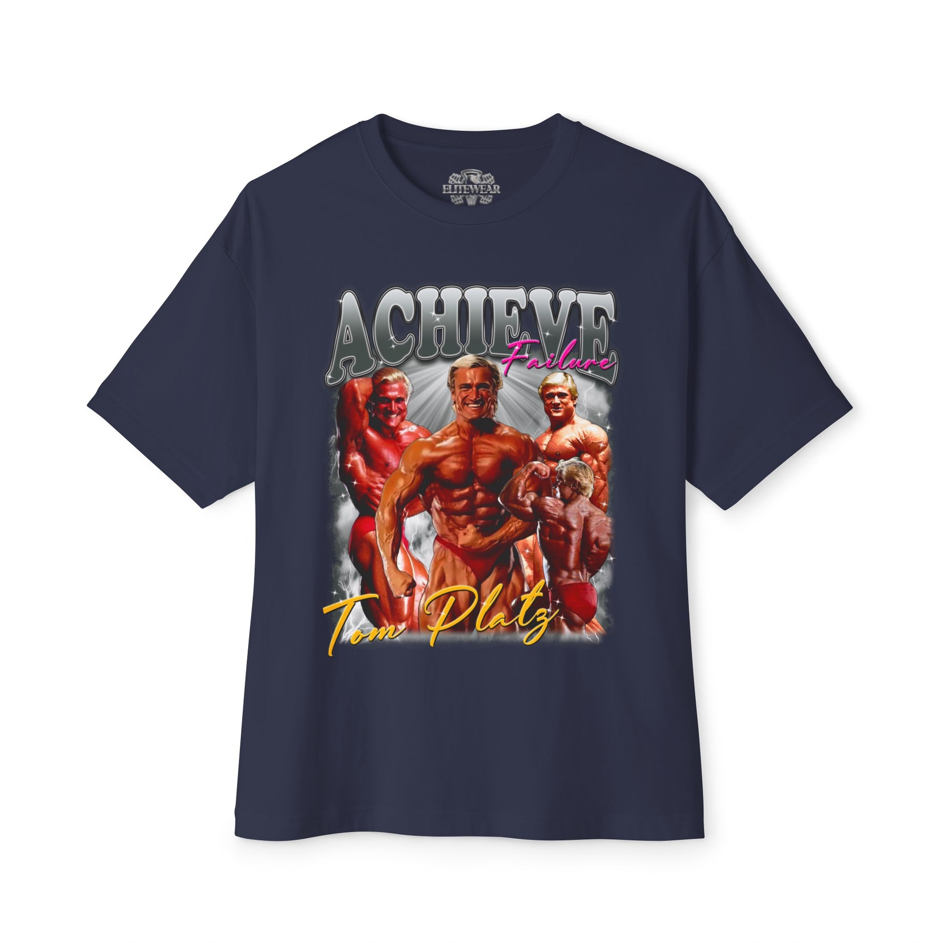 Tom Platz Achieve Failure Silver Oversized T-Shirt in action - Bodybuilding T-Shirt