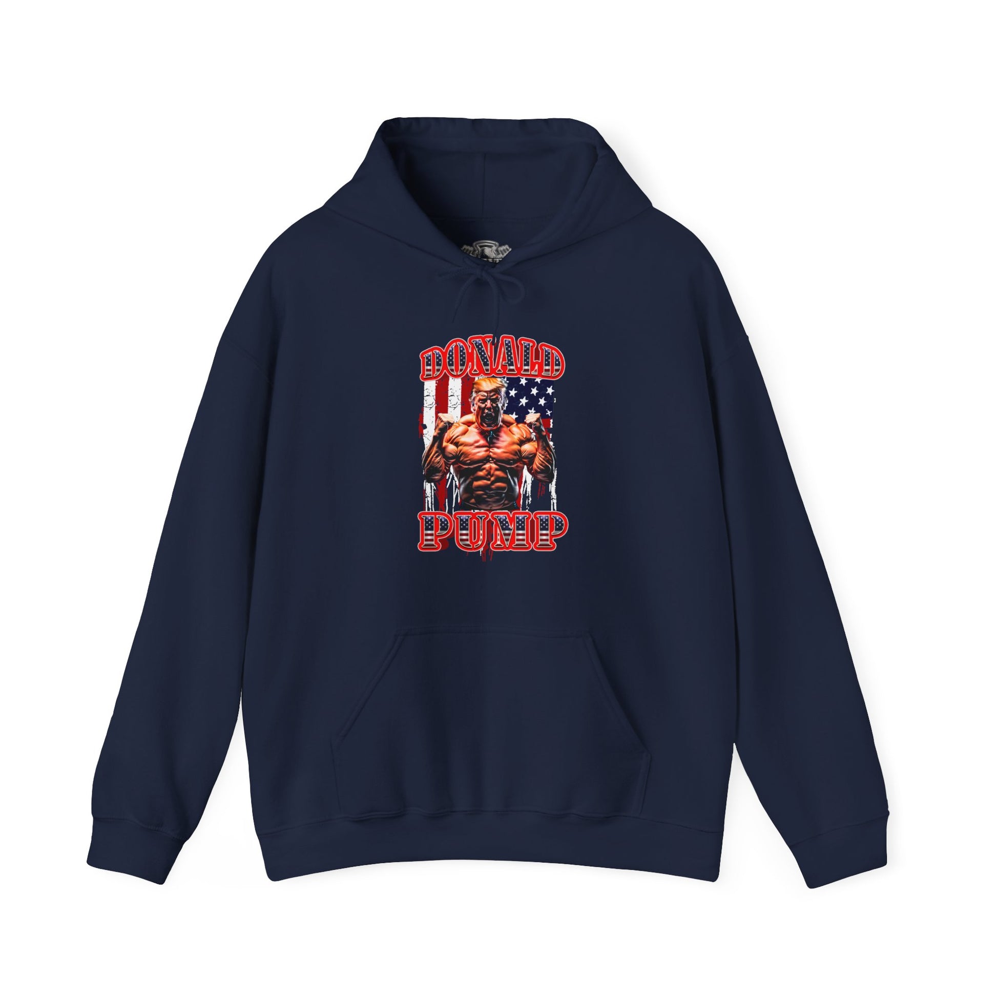 Donald Pump Hoodie in action - Gym Hoodie - Navy