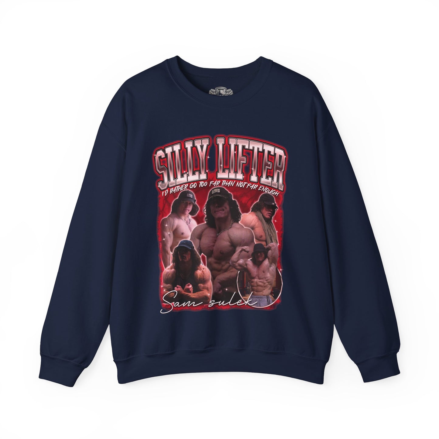 Sam Sulek Silly Lifter Red Sweatshirt in action - Bodybuilding Sweatshirt