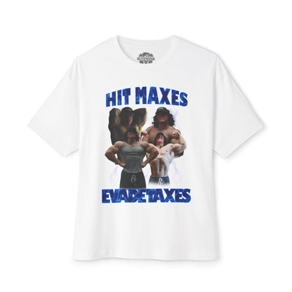 Sam Sulek Hit Maxes Evade Taxes Oversized T-Shirt front view - Fitness Apparel