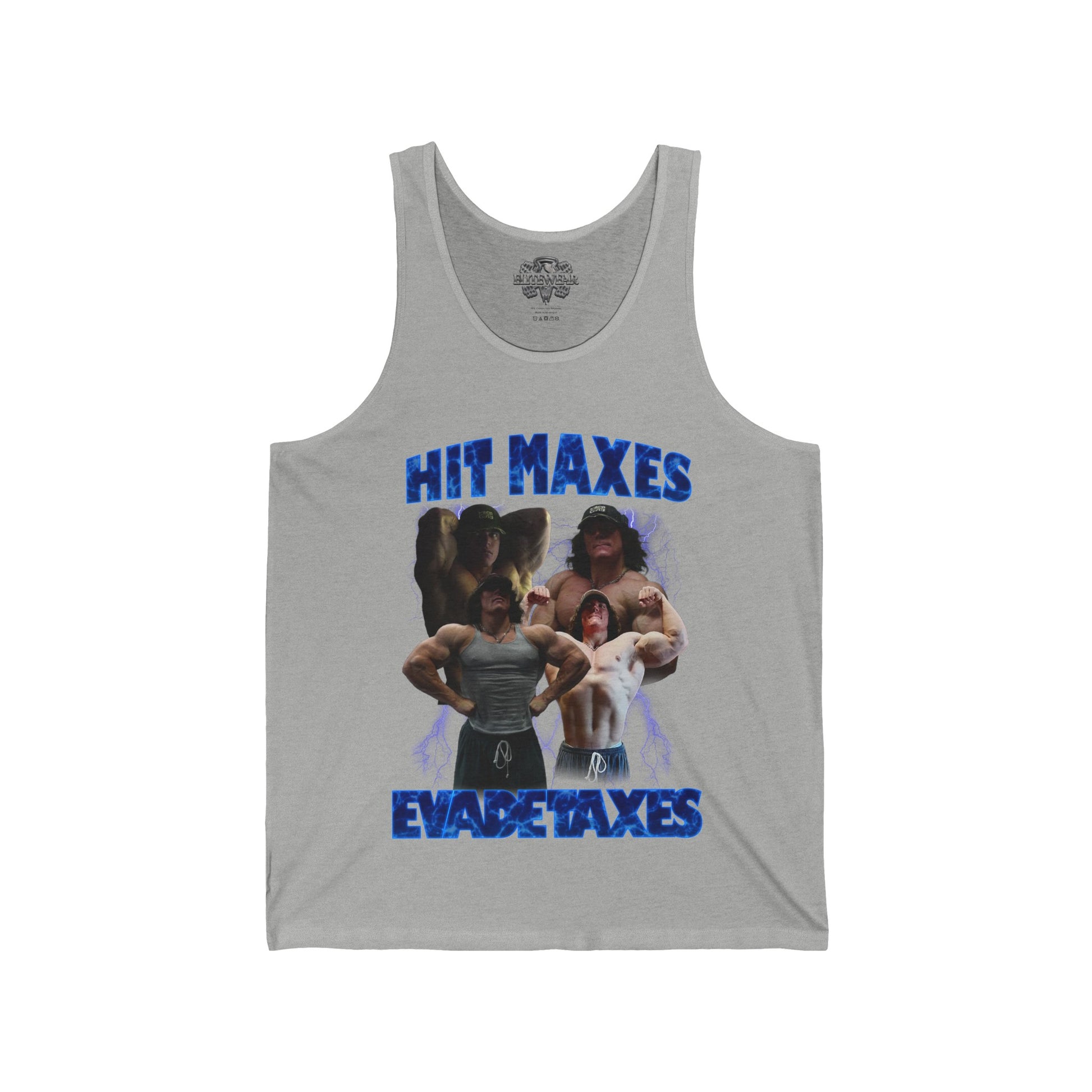 Sam Sulek Hit Maxes Evade Taxes Tank Top in action - Fitness Apparel