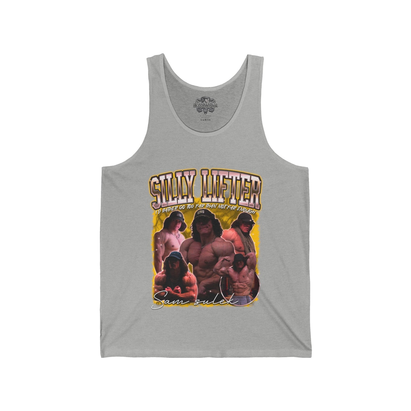 Sam Sulek Silly Lifter Gold Tank Top in action - Athletic Tank Top