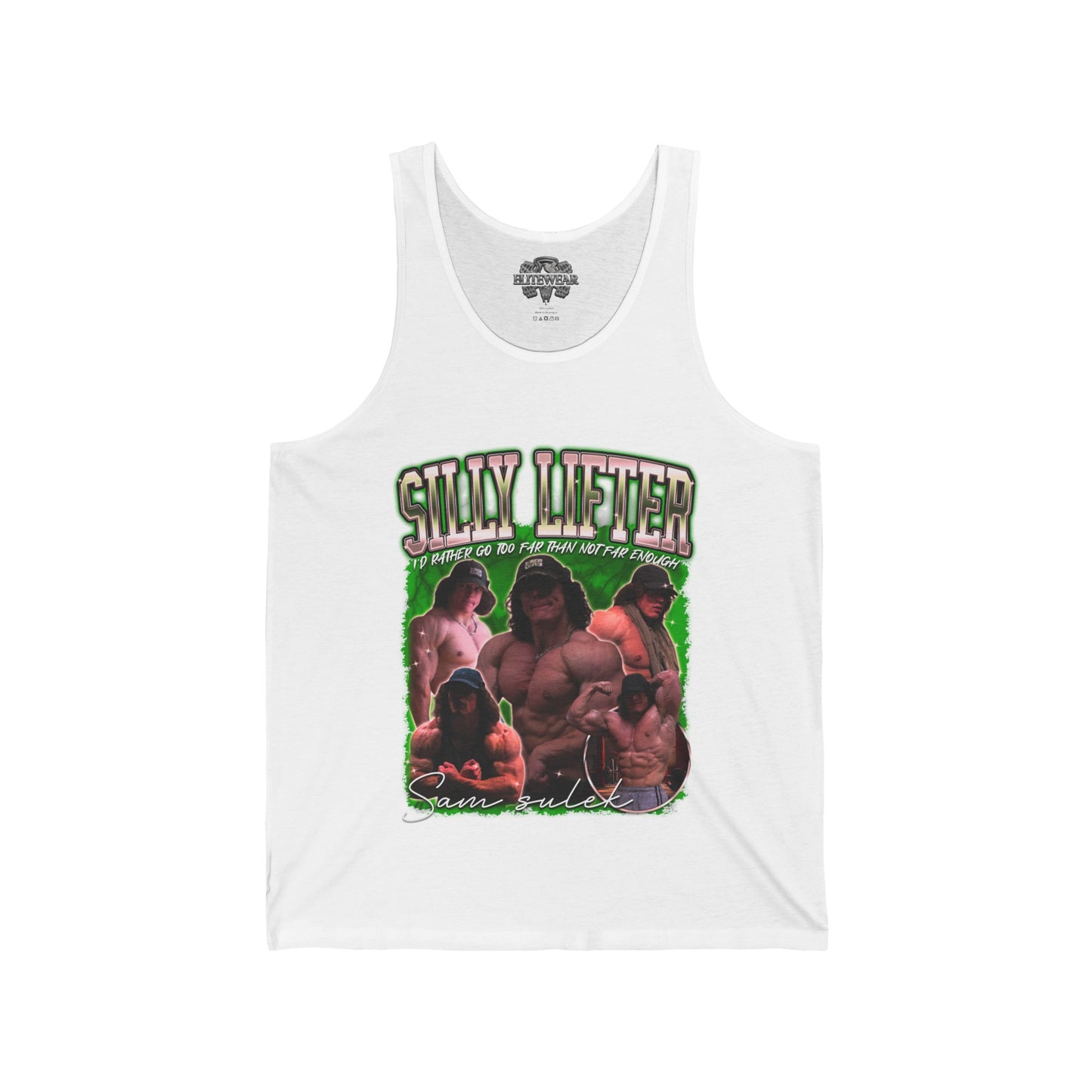 Sam Sulek Silly Lifter Green Tank Top front view - Bodybuilding Tank Top