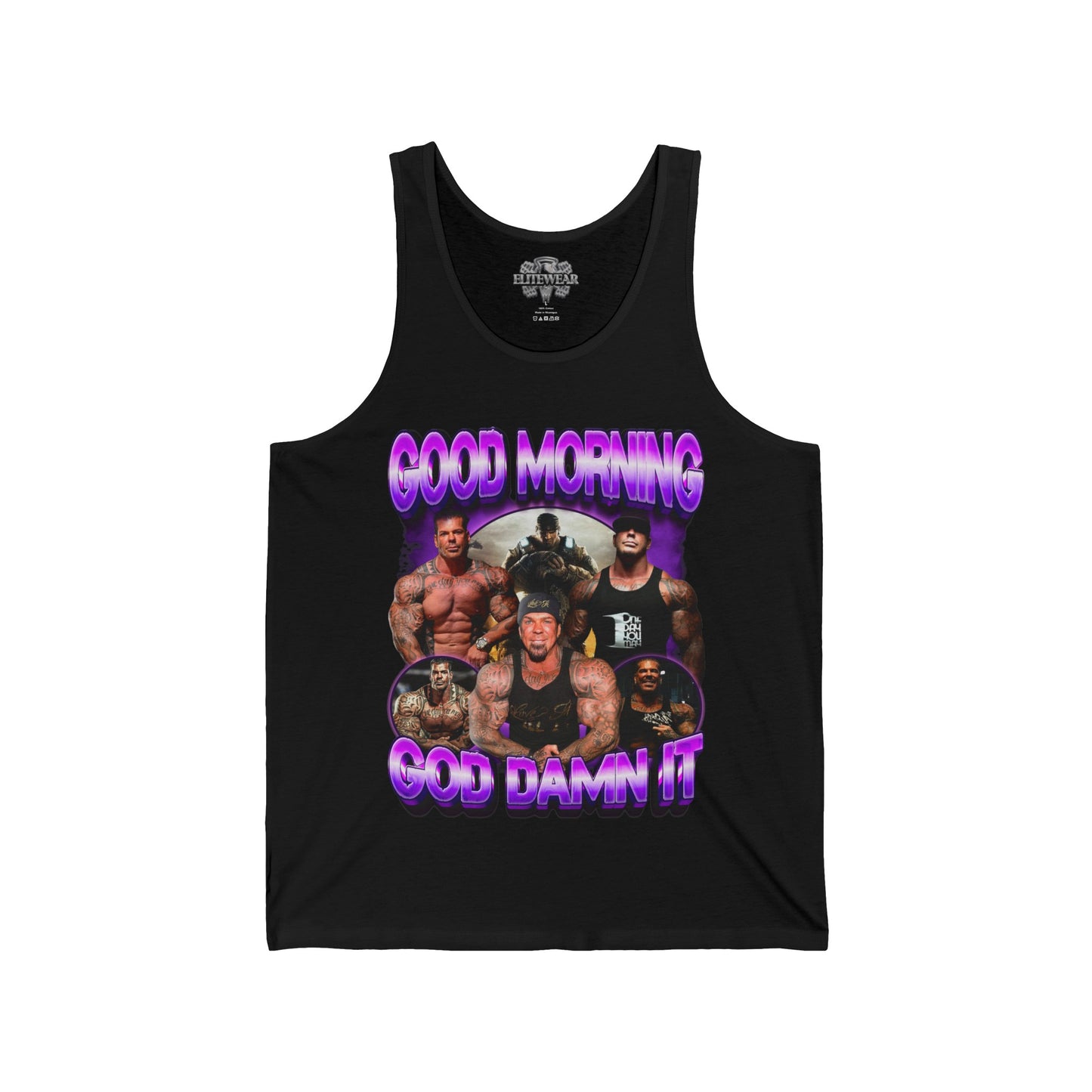 Rich Piana Good Morning God Damn It Tank Top front view - Bodybuilding Tank Top