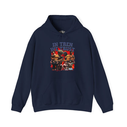 Tren Twins In Tren We Trust Blue Hoodie in action - Gym Hoodie