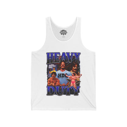 Mike Mentzer Heavy Duty Blue Tank Top front view - Bodybuilding Tank Top