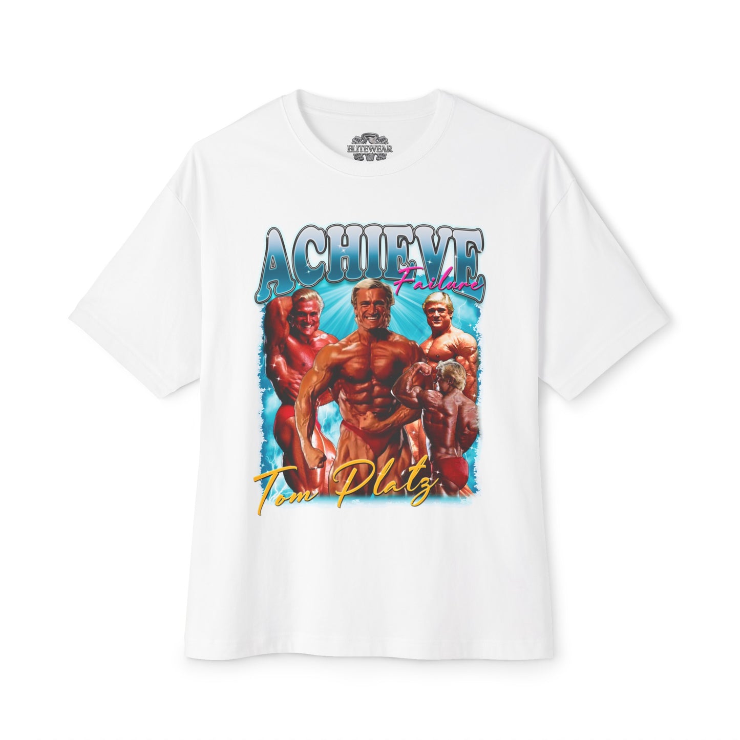 Tom Platz Achieve Failure Light Blue Oversized T-Shirt front view - Fitness Apparel