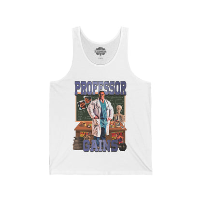 Nasser El Sonbaty The Professor Gains Blue Tank Top front view - Bodybuilding Tank Top