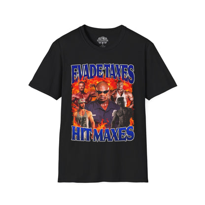 Ronnie Coleman Hit Maxes Evade Taxes Blue T-Shirt front view - Bodybuilding T-Shirt