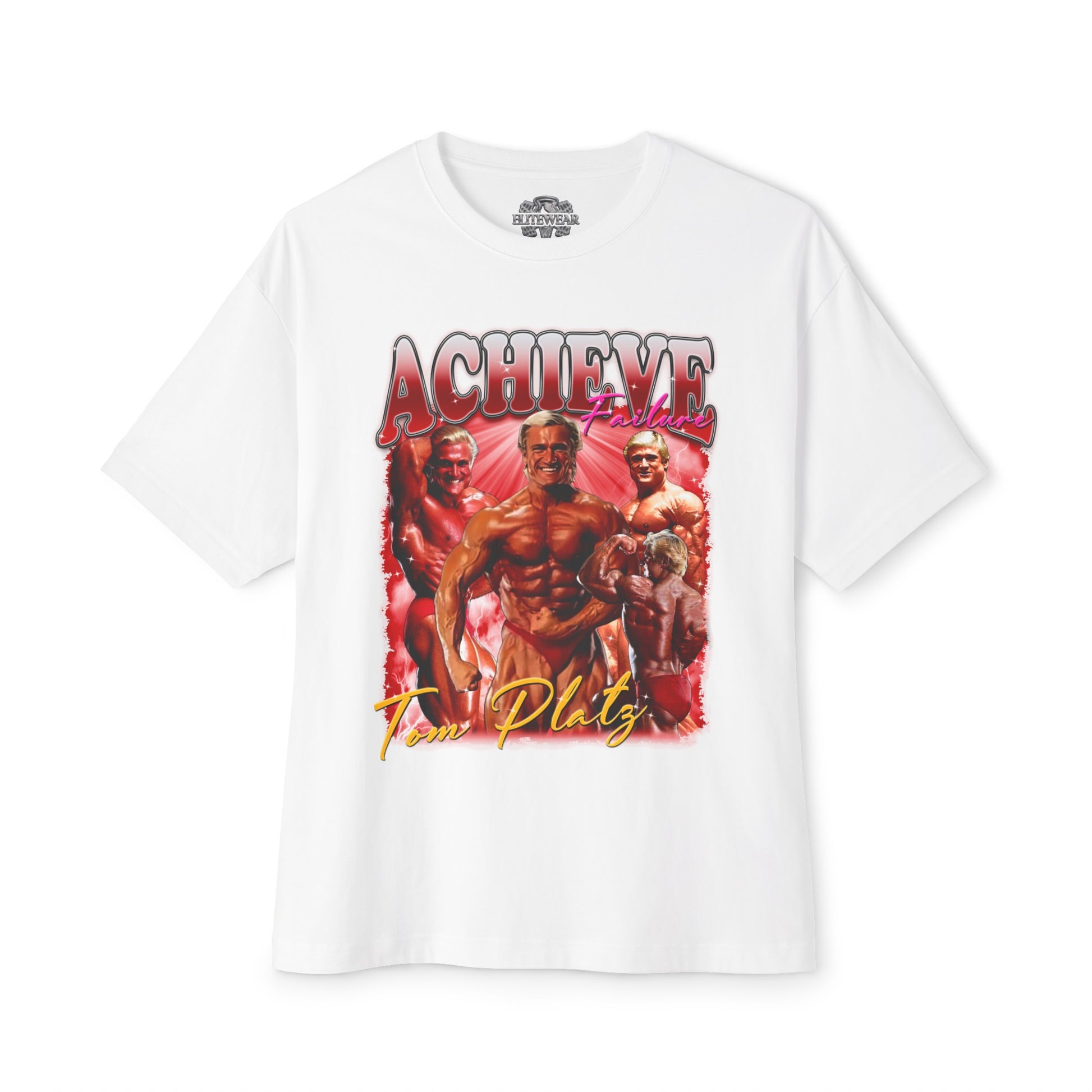 Tom Platz Achieve Failure Red Oversized T-Shirt front view - Fitness Apparel