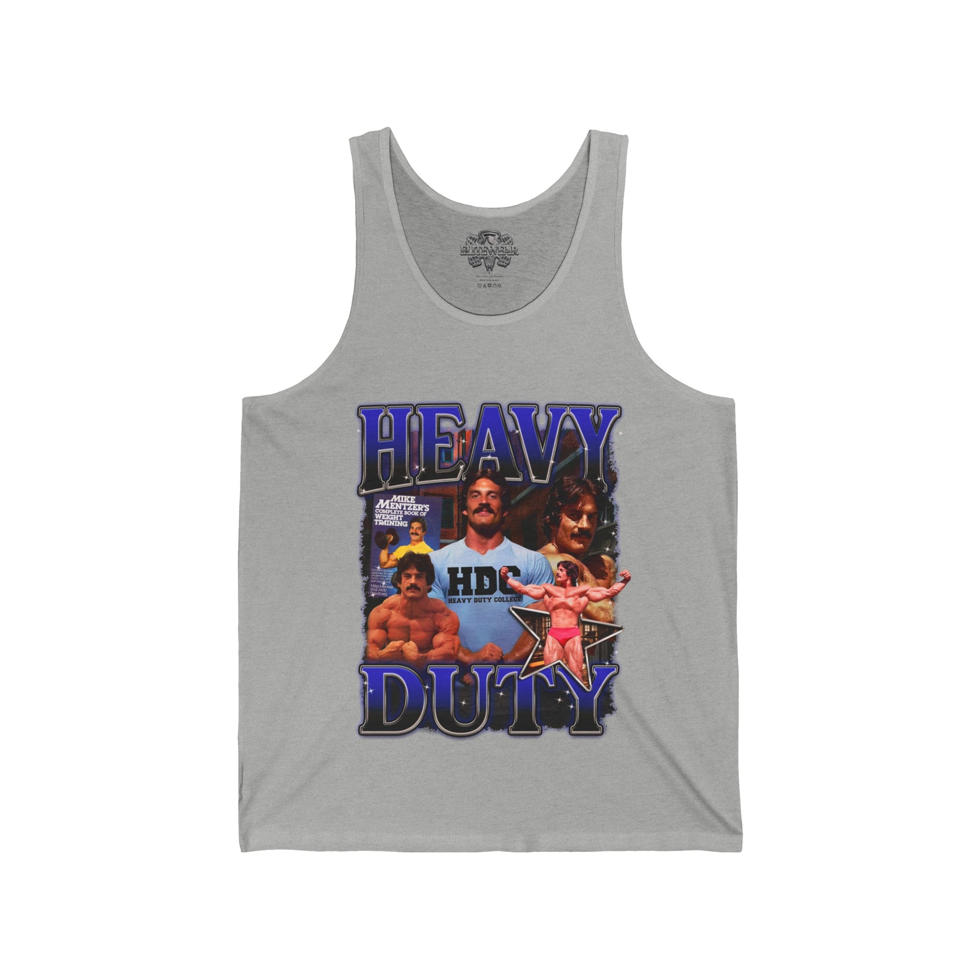 Mike Mentzer Heavy Duty Blue Tank Top in action - Gym Wear Tank Top