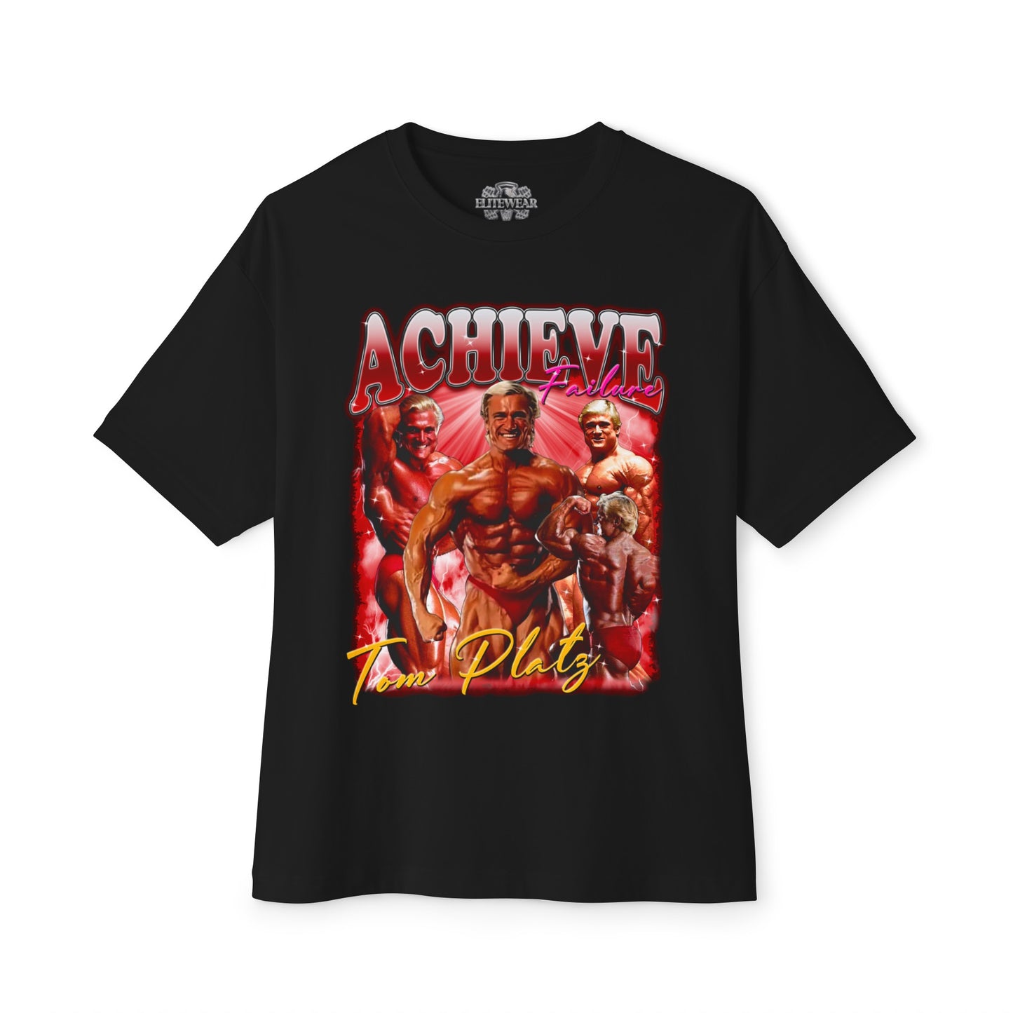 Tom Platz Achieve Failure Red Oversized T-Shirt front view - Fitness Apparel