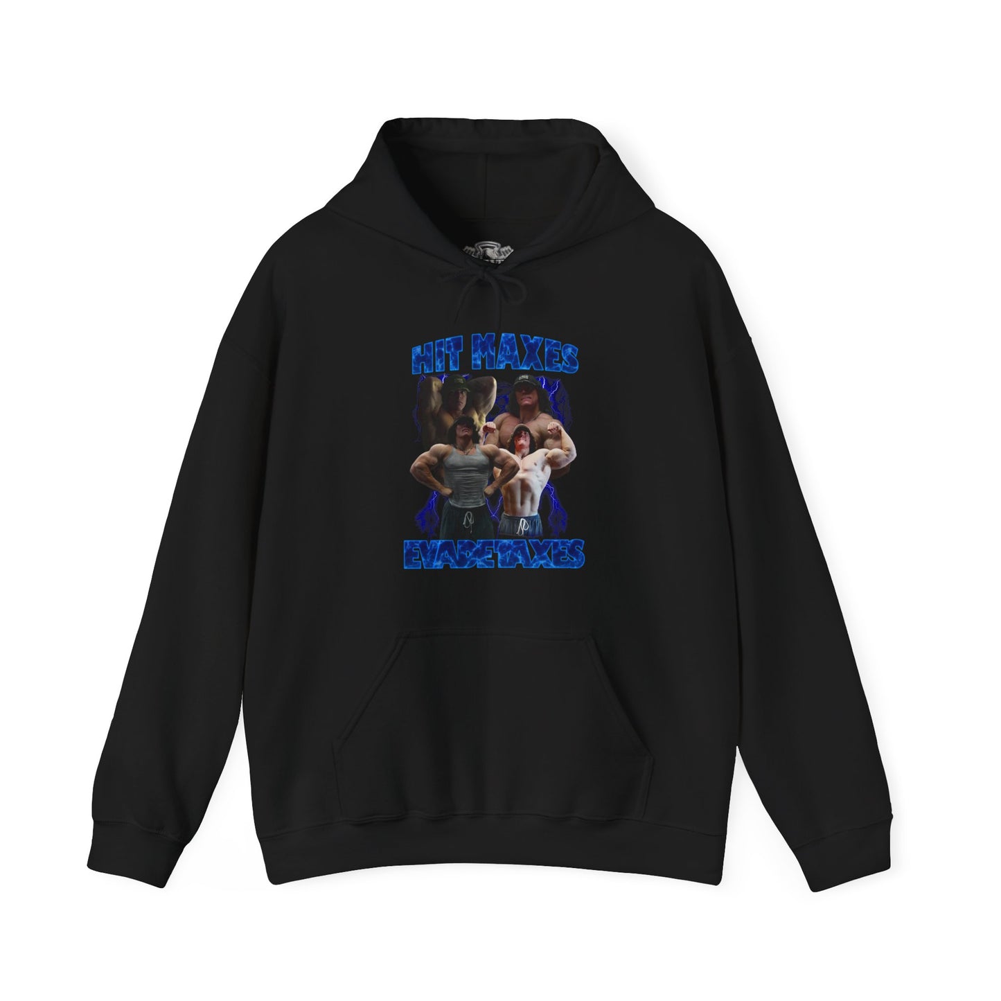 Sam Sulek Hit Maxes Evade Taxes Hoodie front view - Kangaroo Pocket Hoodie