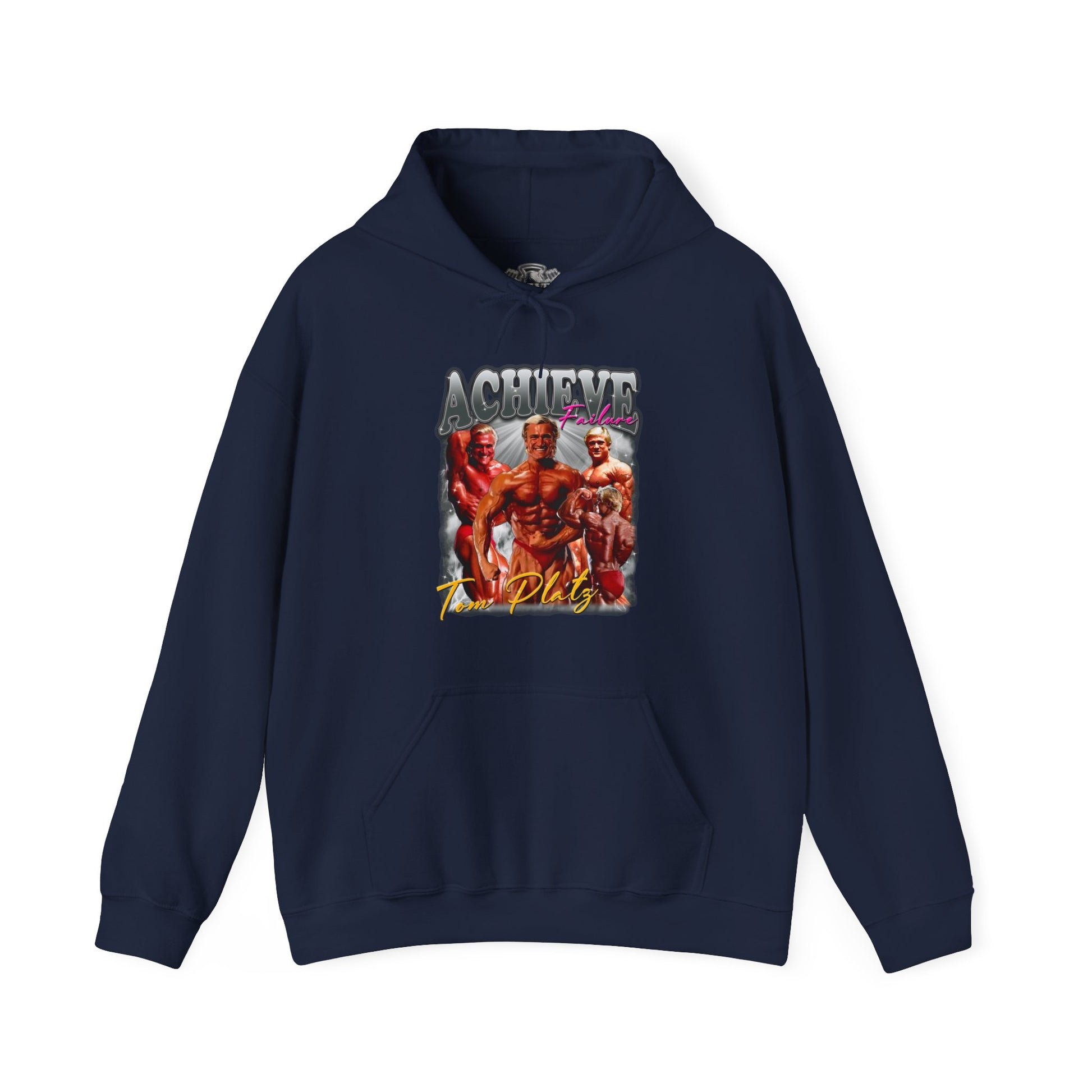 Side view of Tom Platz Achieve Failure Silver Hoodie - Gym Hoodie