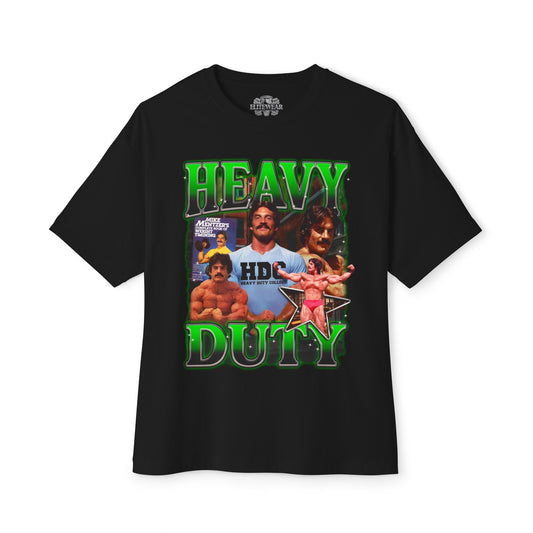 Mike Mentzer Heavy Duty Green Oversized T-Shirt front view - Fitness Apparel