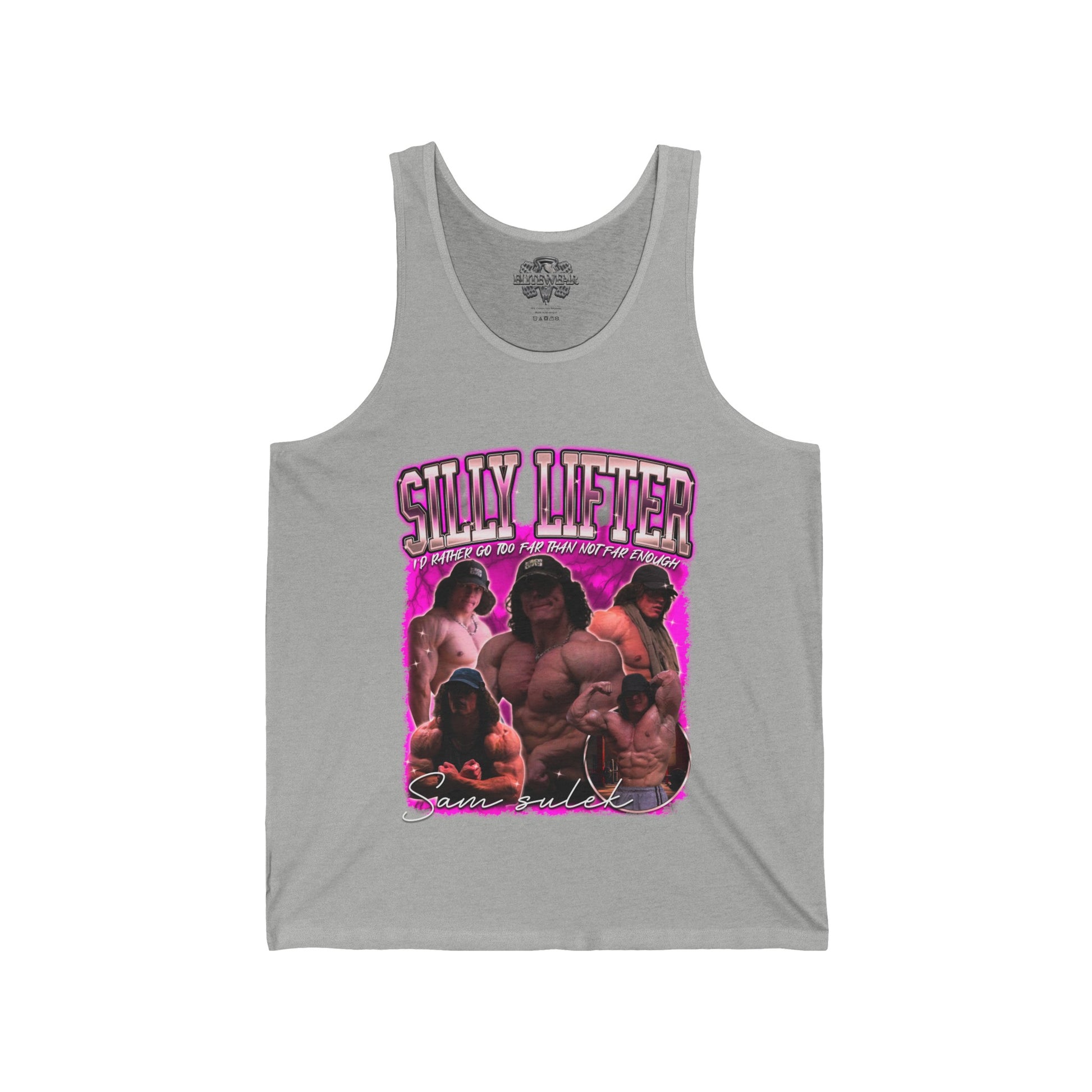 Sam Sulek Silly Lifter Pink Tank Top in action - Athletic Tank Top