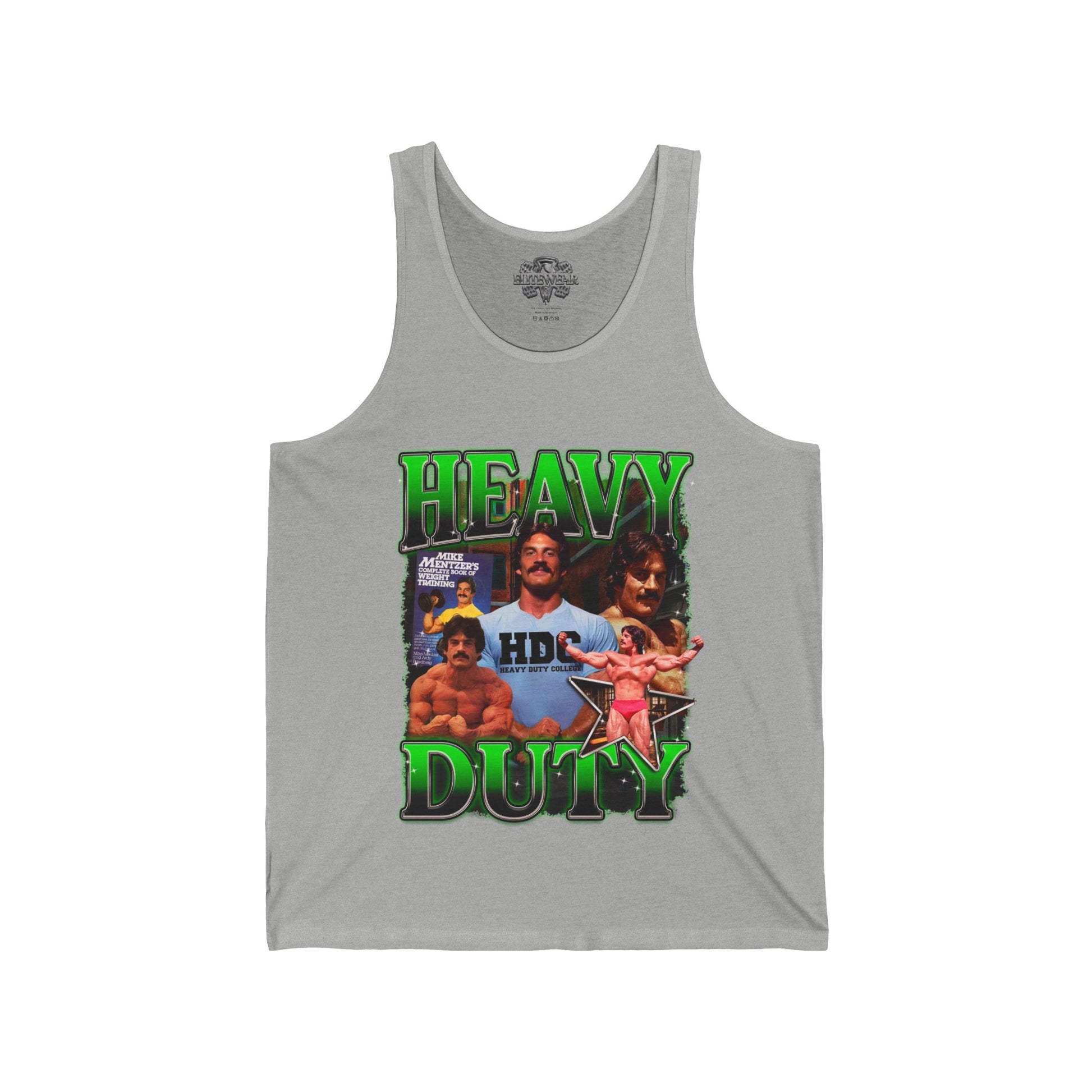 Mike Mentzer Heavy Duty Green Tank Top in action - Gym Apparel