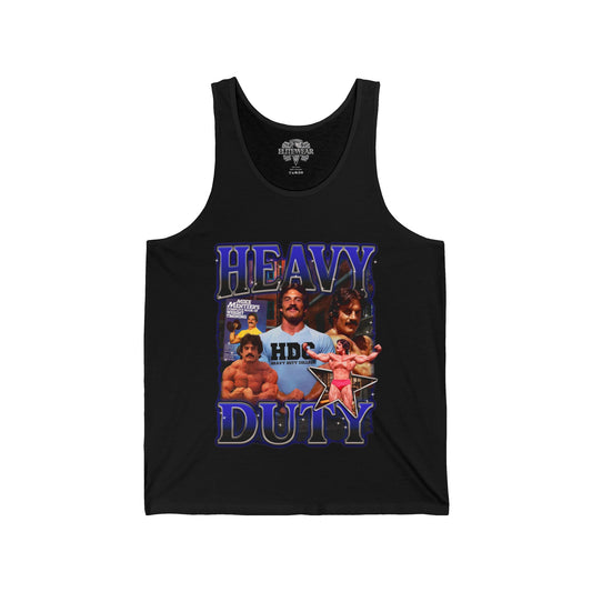 Mike Mentzer Heavy Duty Blue Tank Top front view - Bodybuilding Tank Top