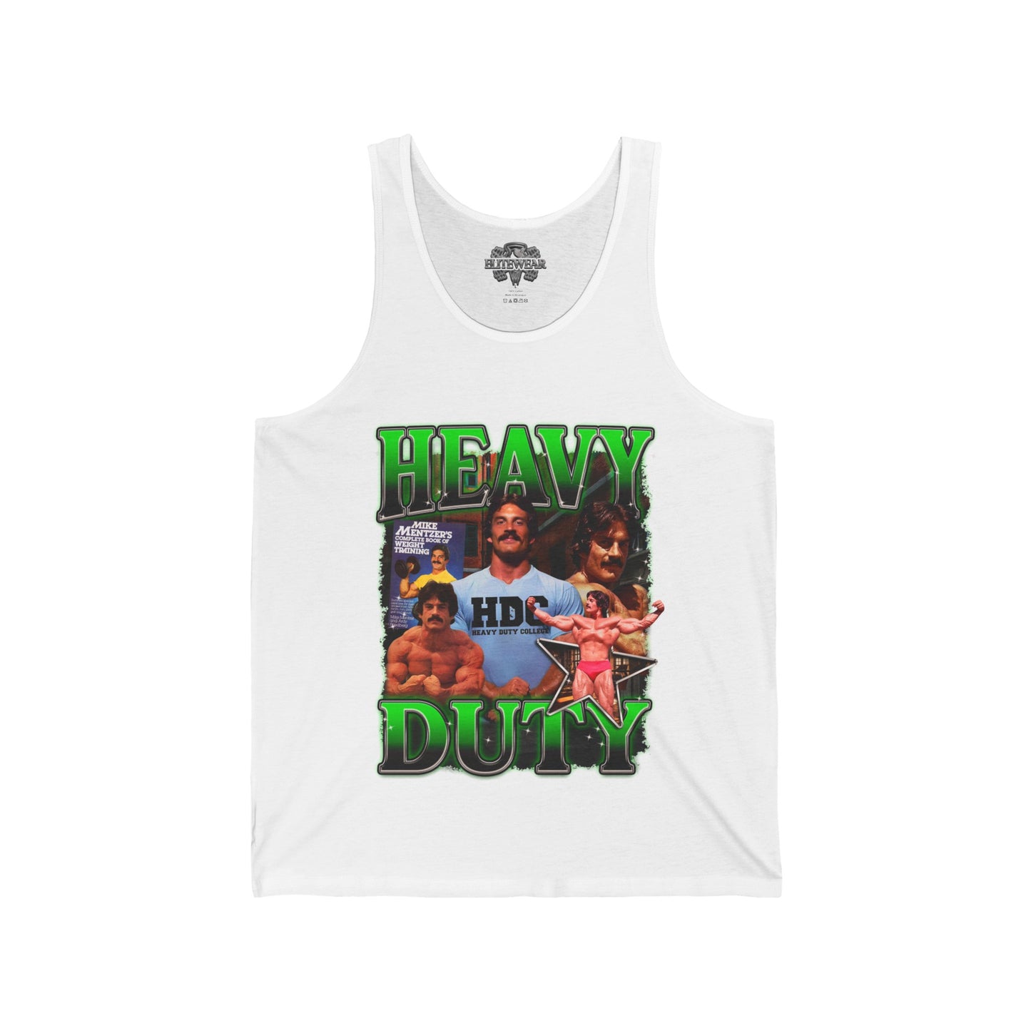 Mike Mentzer Heavy Duty Green Tank Top front view - Bodybuilding Tank Top