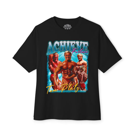 Tom Platz Achieve Failure Light Blue Oversized T-Shirt front view - Fitness Apparel