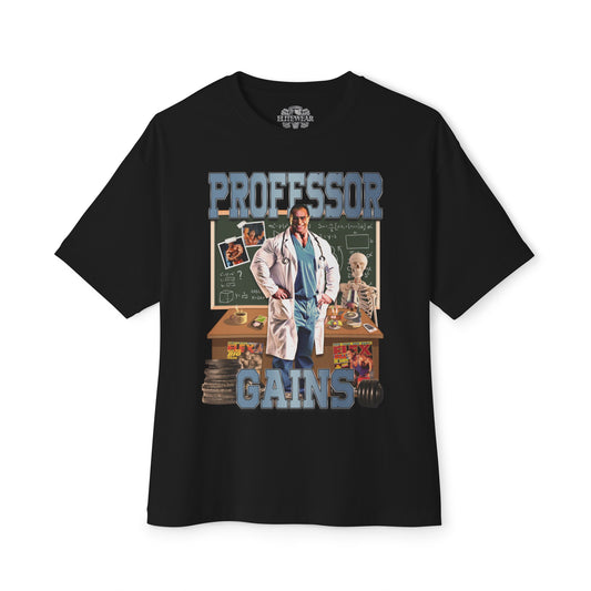 Nasser El Sonbaty The Professor Gains Oversized T-Shirt front view - Bodybuilding T-Shirt