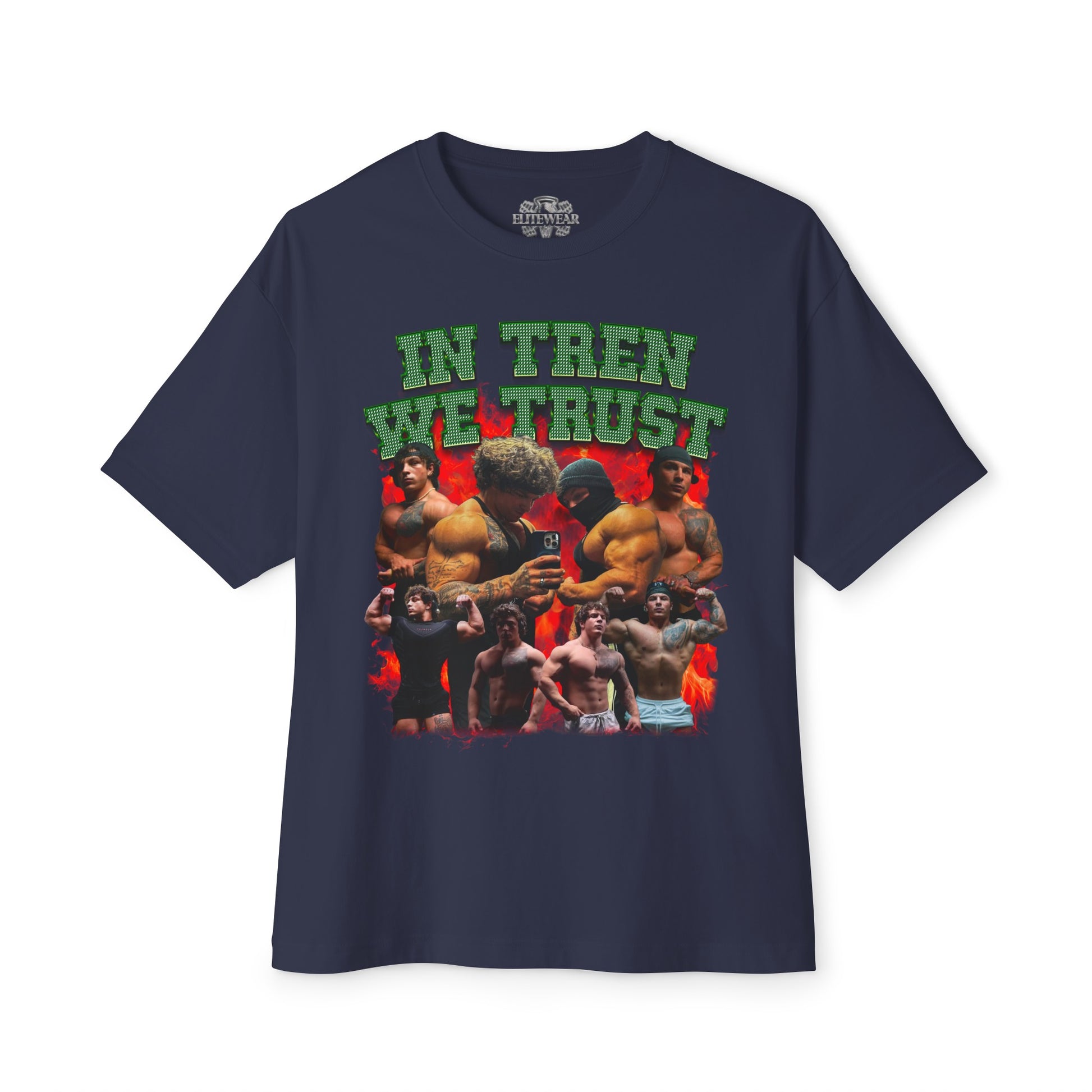 Tren Twins In Tren We Trust Green Oversized T-Shirt in action - Bodybuilding T-Shirt