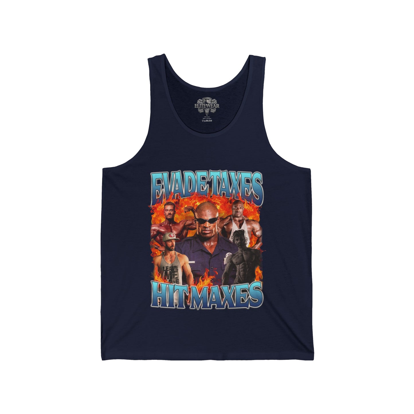 Ronnie Coleman Hit Maxes Evade Taxes Light Blue Tank Top in action - Muscle Tank Top