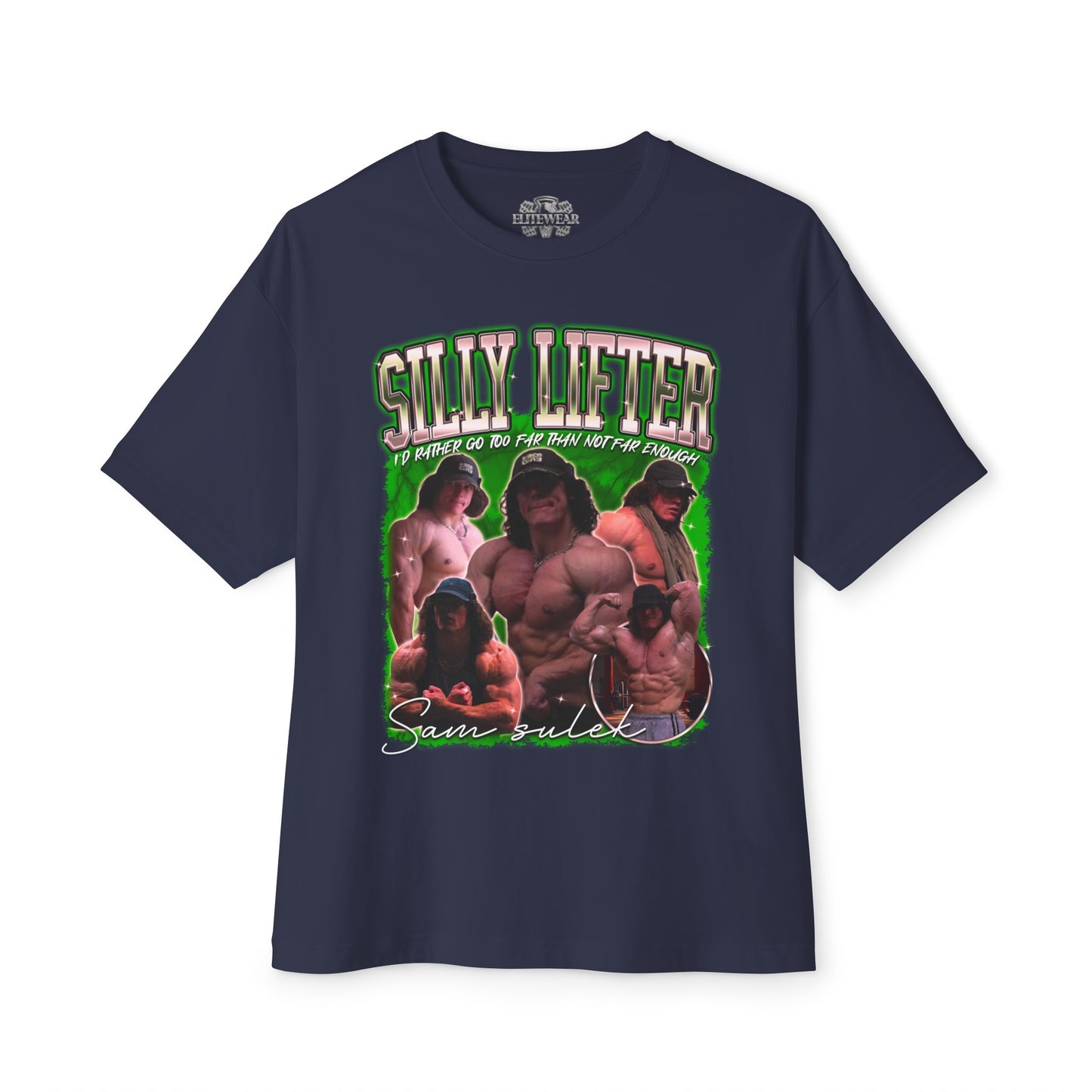 Sam Sulek Silly Lifter Green T-Shirt in action - Bodybuilding T-Shirt