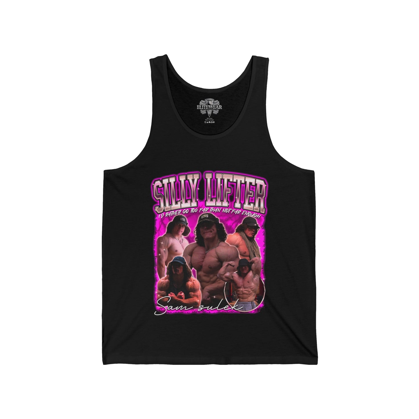 Sam Sulek Silly Lifter Pink Tank Top front view - Bodybuilding Tank Top