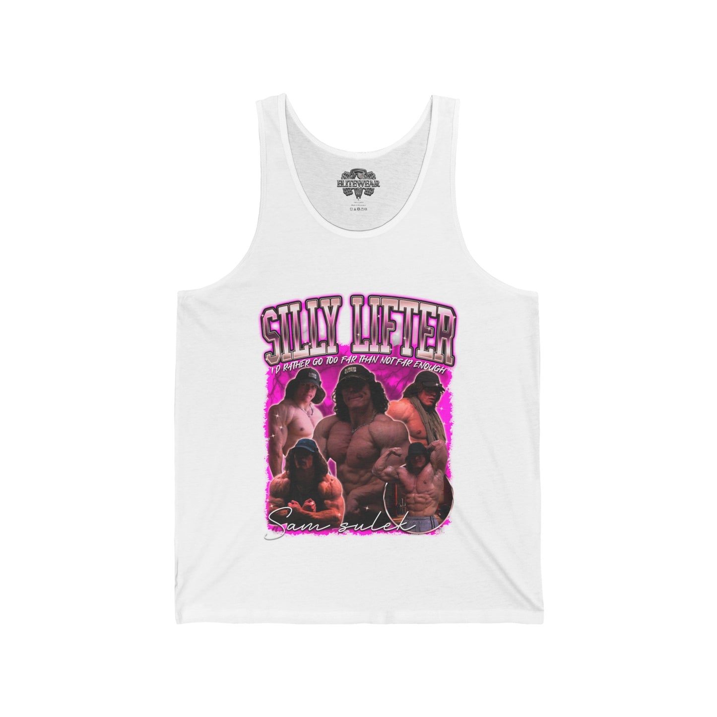 Sam Sulek Silly Lifter Pink Tank Top front view - Bodybuilding Tank Top