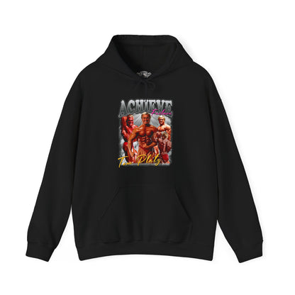 Front view of Tom Platz Achieve Failure Silver Hoodie - Bodybuilding Hoodie