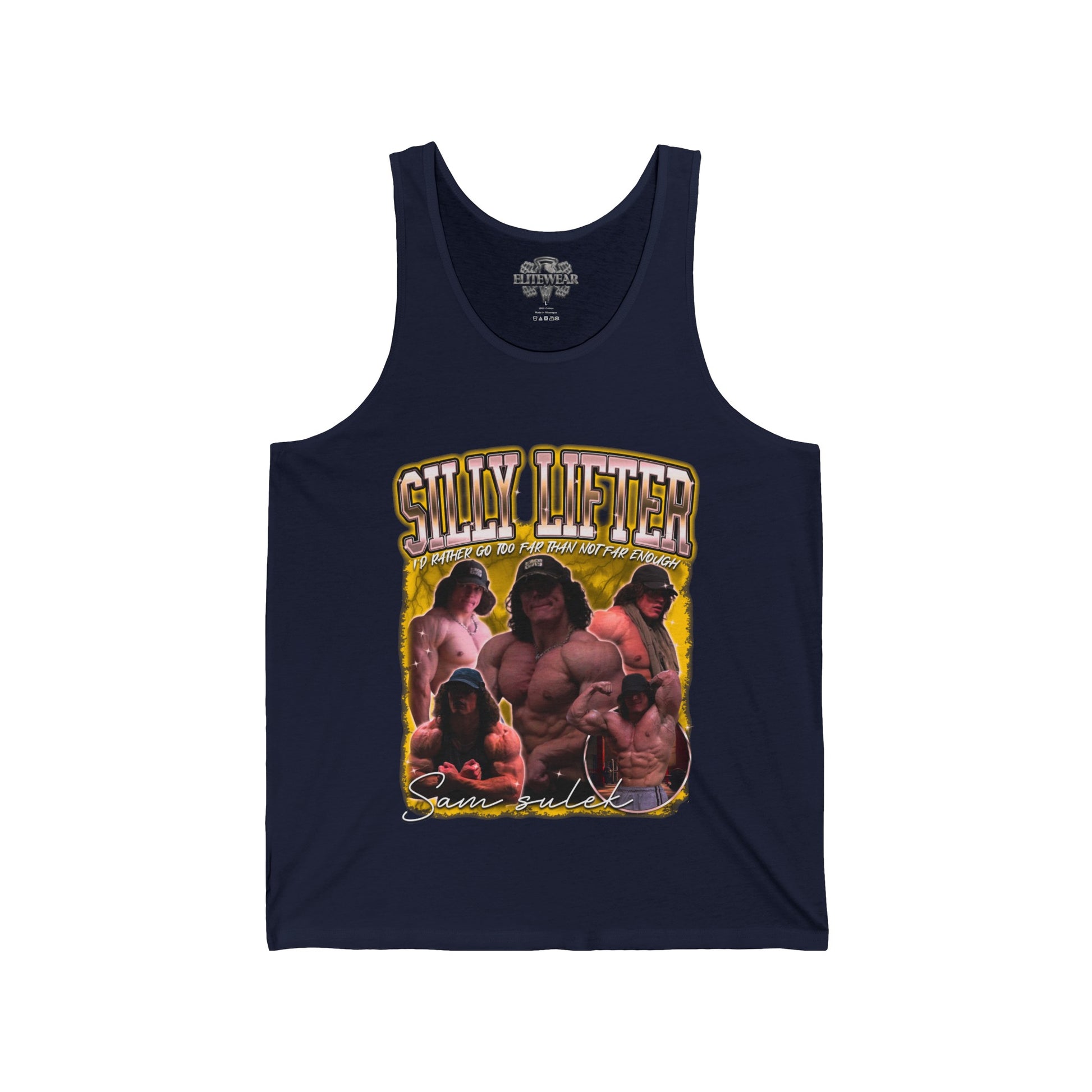 Sam Sulek Silly Lifter Gold Tank Top in action - Athletic Tank Top