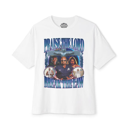 Ronnie Coleman Praise The Lord Break The Law Blue Oversized T-Shirt front view - Oversized T-Shirt