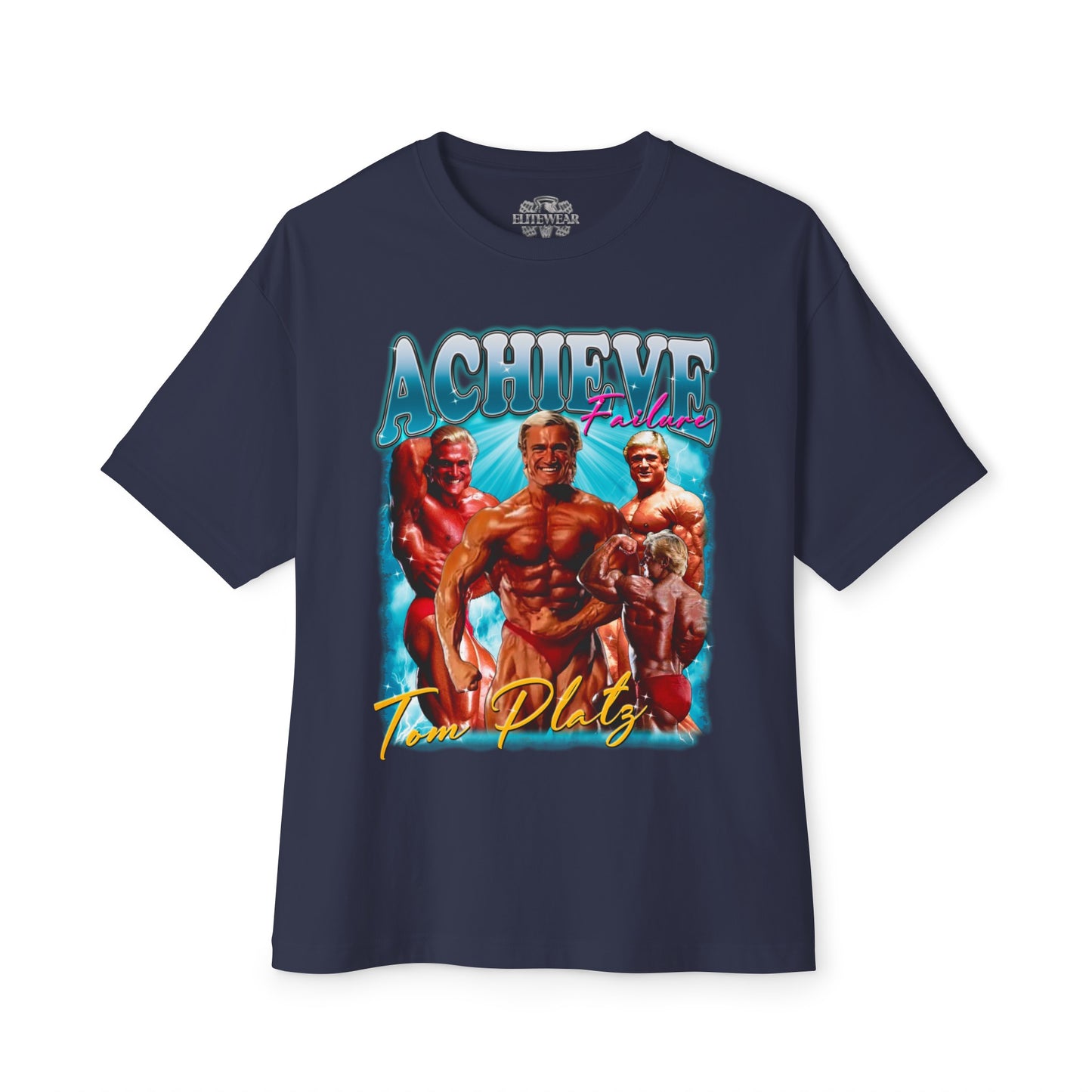 Tom Platz Achieve Failure Light Blue T-Shirt in action - Bodybuilding T-Shirt