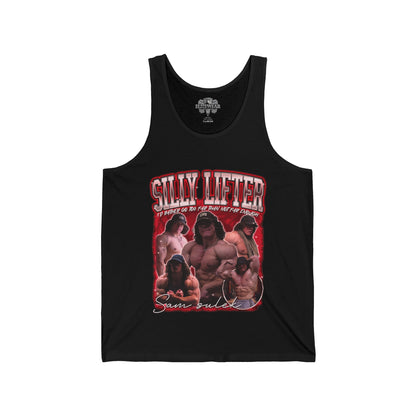 Sam Sulek Silly Lifter Red Tank Top front view - Bodybuilding Tank Top