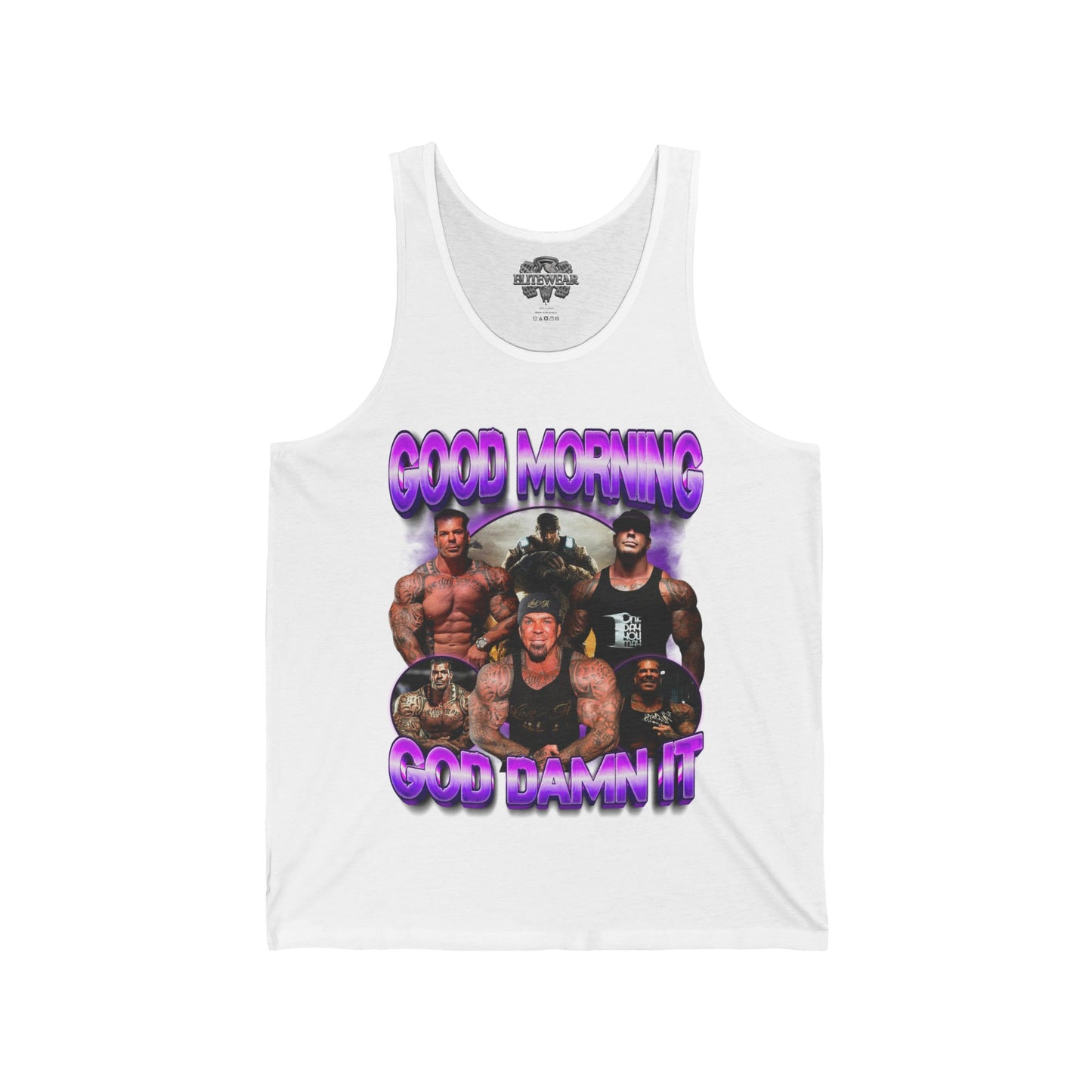 Rich Piana Good Morning God Damn It Tank Top front view - Bodybuilding Tank Top