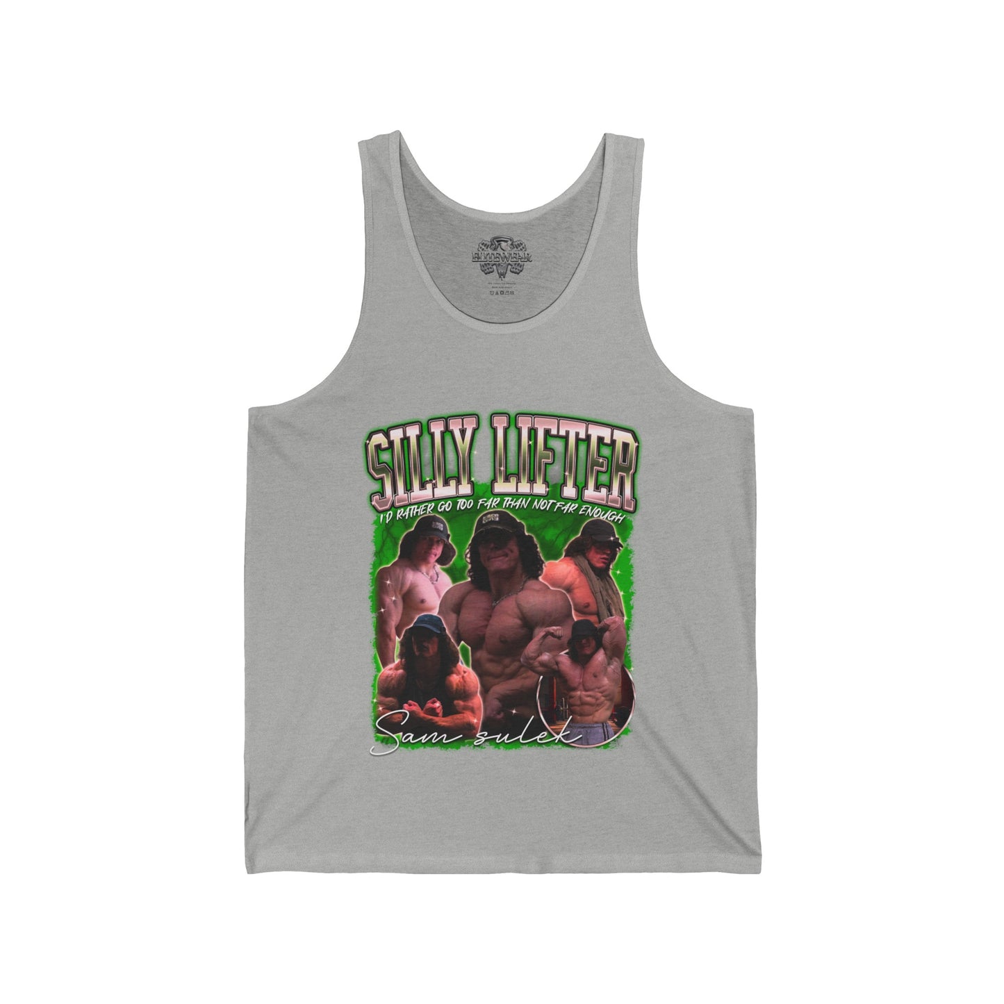 Sam Sulek Silly Lifter Green Tank Top in action - Athletic Tank Top