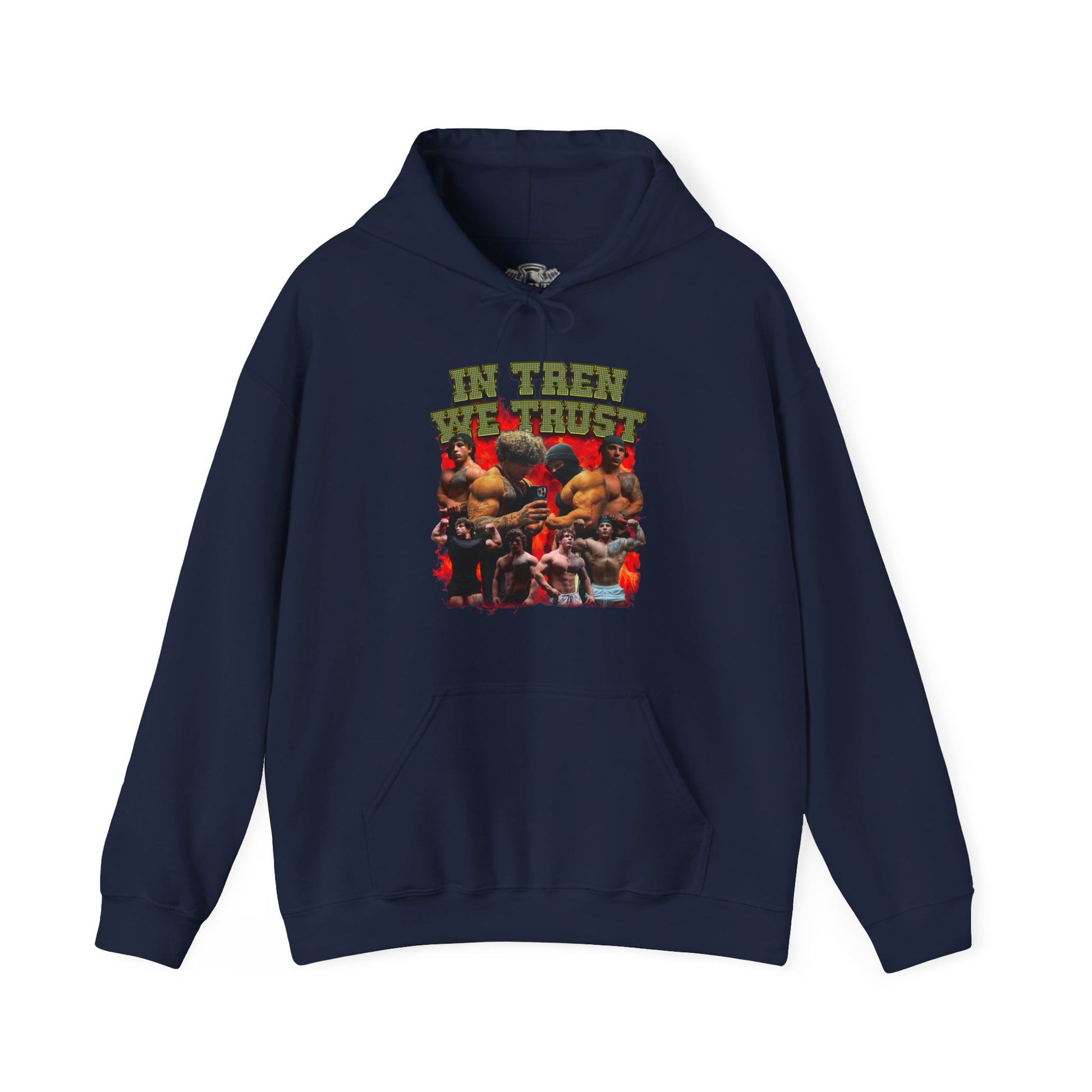 Tren Twins In Tren We Trust Gold Hoodie in action - Gym Hoodie