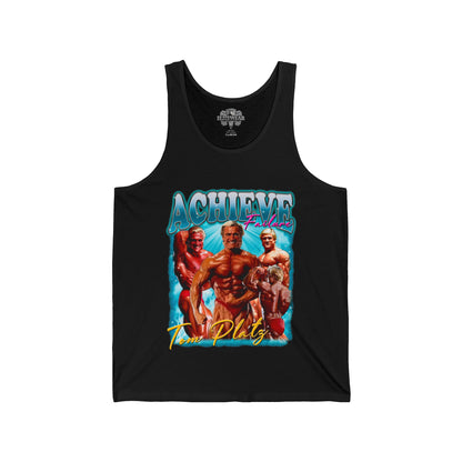 Tom Platz Achieve Failure Light Blue Tank Top front view - Bodybuilding Tank Top