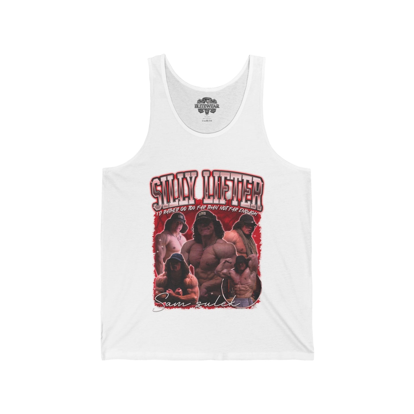 Sam Sulek Silly Lifter Red Tank Top front view - Bodybuilding Tank Top