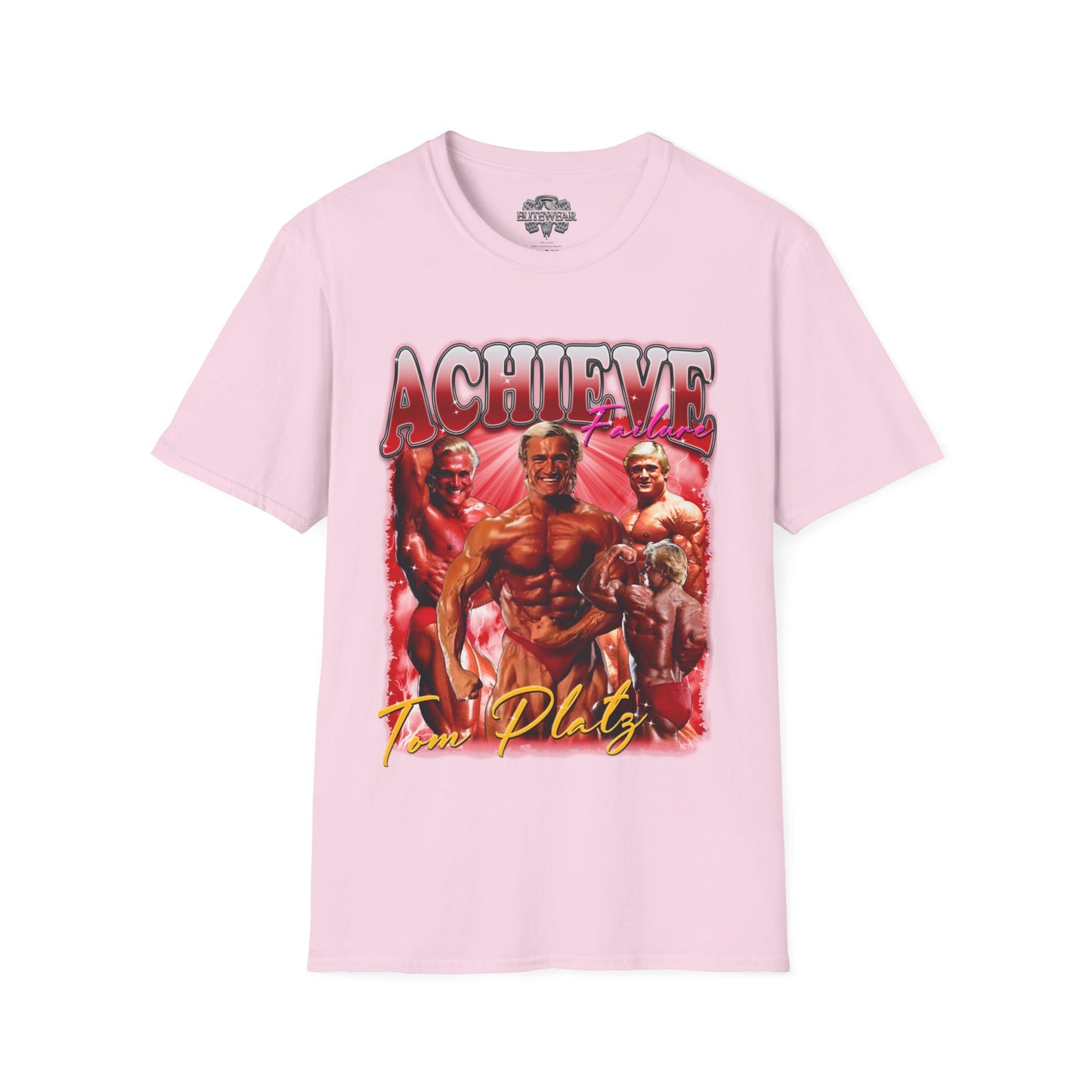 Tom Platz Achieve Failure Red T-Shirt in action - Bodybuilding T-Shirt